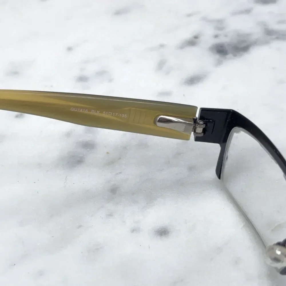 Guess GU 1416 BLK Black Half Rim Rectangle Eyeglasses Frames Only 51-17-135 RARE